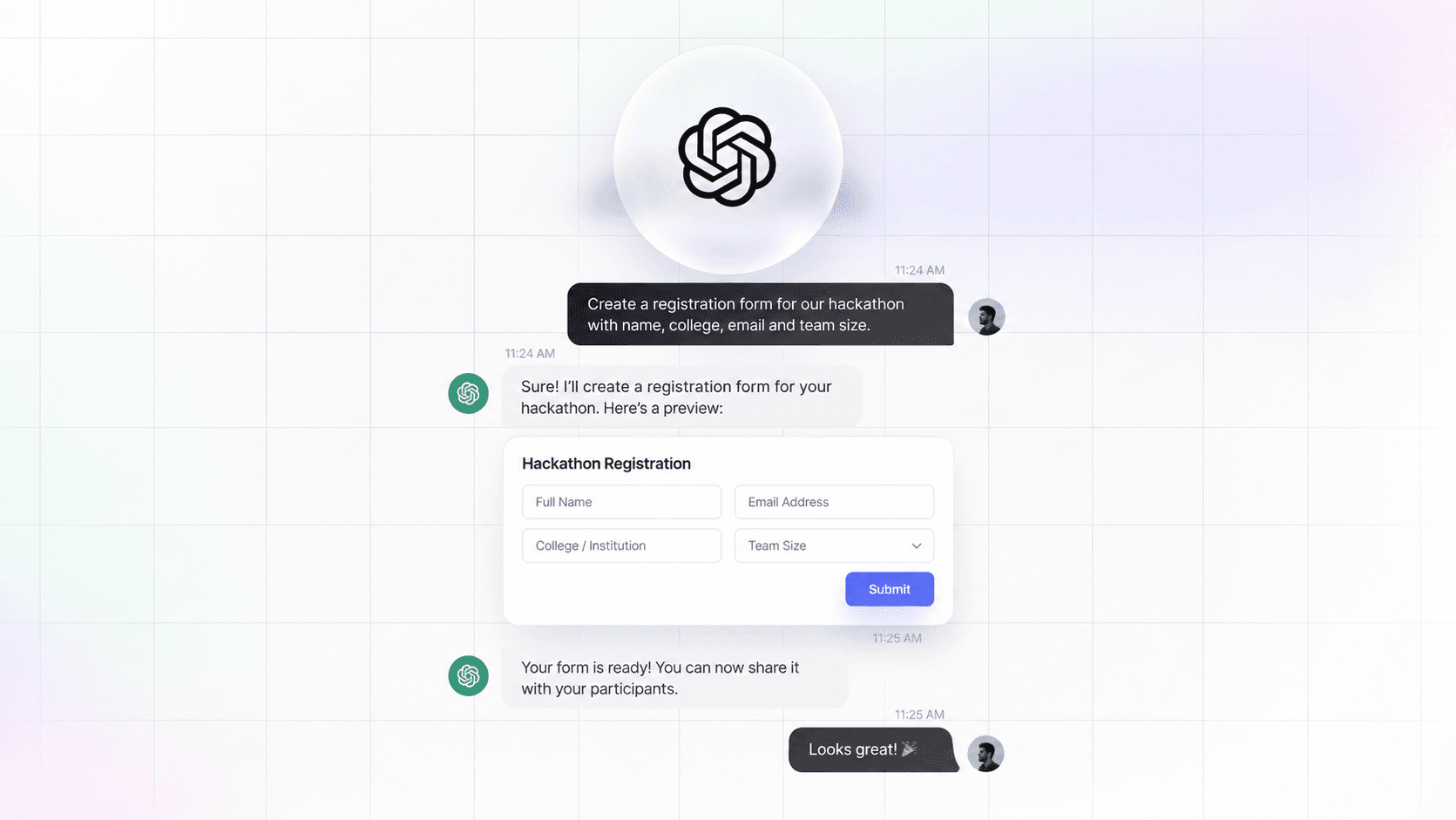Superforms Create with AI conversational form generator preview
